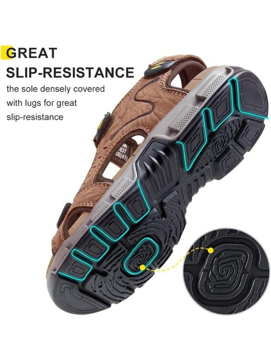 Men\'s Brown Athletic Outdoor Leather Solid Waterproof Rubber Hiking Sandal Shoes